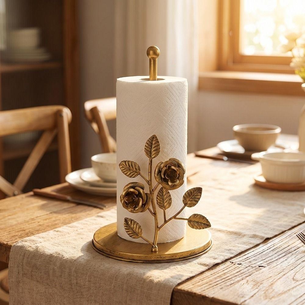 Rose Shaped Roll Paper Towel Holder Ginkgo Leaf Tissue Stand Tissue Storage Rack  for Kitchen