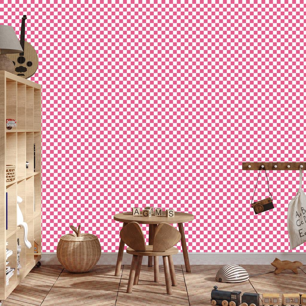 Checkerboard wallpaper powder pink, white and pink 50x1000