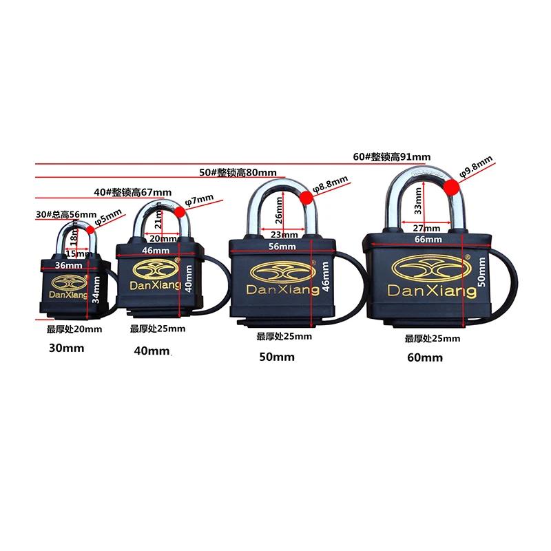 60 мм водонепроницаемый навесной замок для улицы, черные резиновые замки безопасности, навесной замок для двери склада, водонепроницаемый замок с 3 ключами
