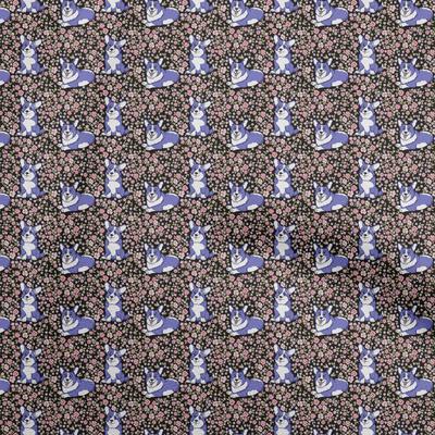 Cotton Flex Brown Fabric Floral & Puppies Sewing Craft Projects Fabric Prints By Yard 40 Inch