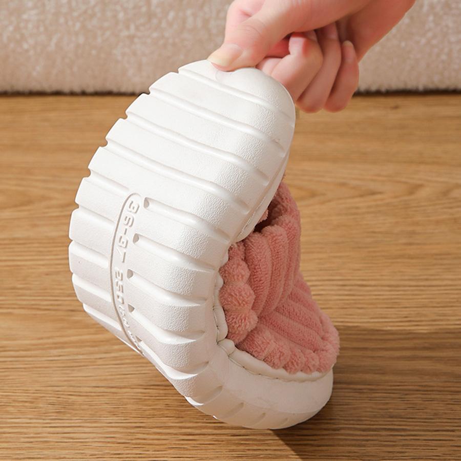 Dámské plyšové pantofle s dvojitými pásky, jednobarevné s otevřenou špičkou, protiskluzové pohodlné nazouváky, módní vnitřní platformové pantofle