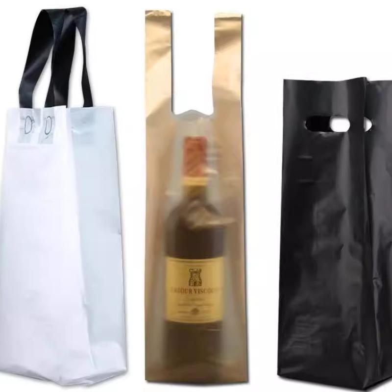 Universal Red Wine Tote Bag Thick Plastic Handle Bags for Single Grape Wine Portable Packaging Bag Durable and Scratch Resistant Black Handbag