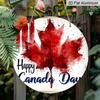 2D Flat, 1pc Patriotic Canada Day Round Aluminum Metal Sign, Watercolor Red Maple Leaf "Happy Canada Day" Design, Durable Weatherproof Wall Decor