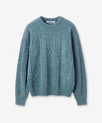 BLOND9 Wool Fisherman Knit Sweater_Turquoise