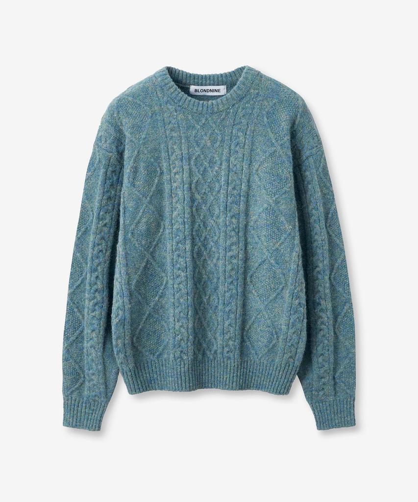 BLOND9 Wool Fisherman Knit Sweater_Turquoise