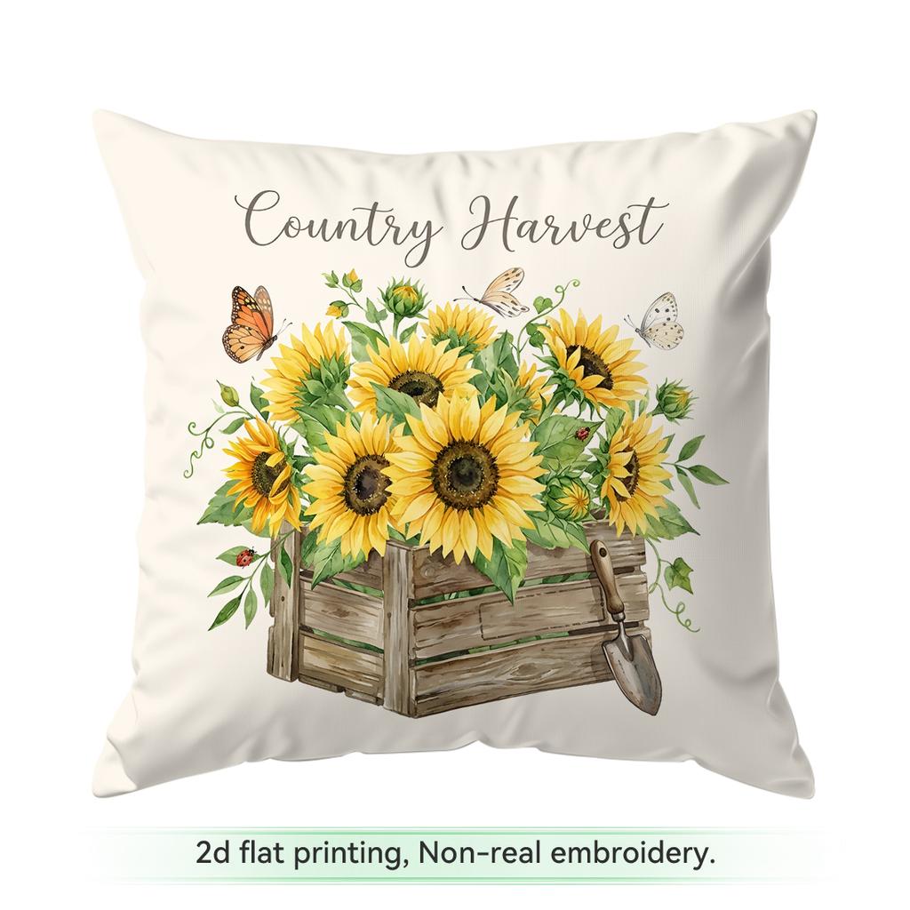 Sunflower Butterfly Pastoral Pattern Cushions Pillowcase Polyester Cushion Cover Throw Pillow Pillowcover Home Car Sofa Decor