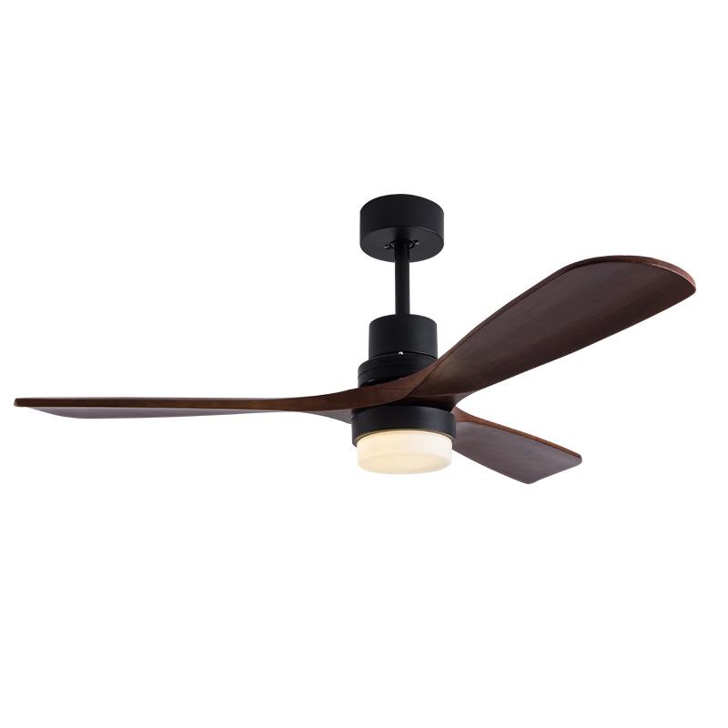 American Style 52-Inch Solid Wood Ceiling Fan Light with Variable Frequency for Living/Dining Room - Silent Operation, Straight Blade Design. 48-inch Black + Walnut Remote