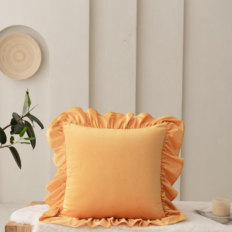 Solid Color Velvet Pillow Covers Minimalist Lace Trim Cushion Cases Elegant Ruffled Throw Pillowcase Plush Sofa Cushion Covers