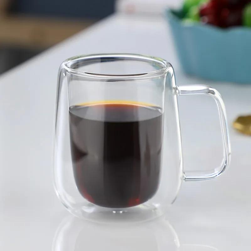 Double walled high borosilicate glass cup, heat-resistant handle, coffee, milk, juice, water cup, bar drinking utensils, coffee