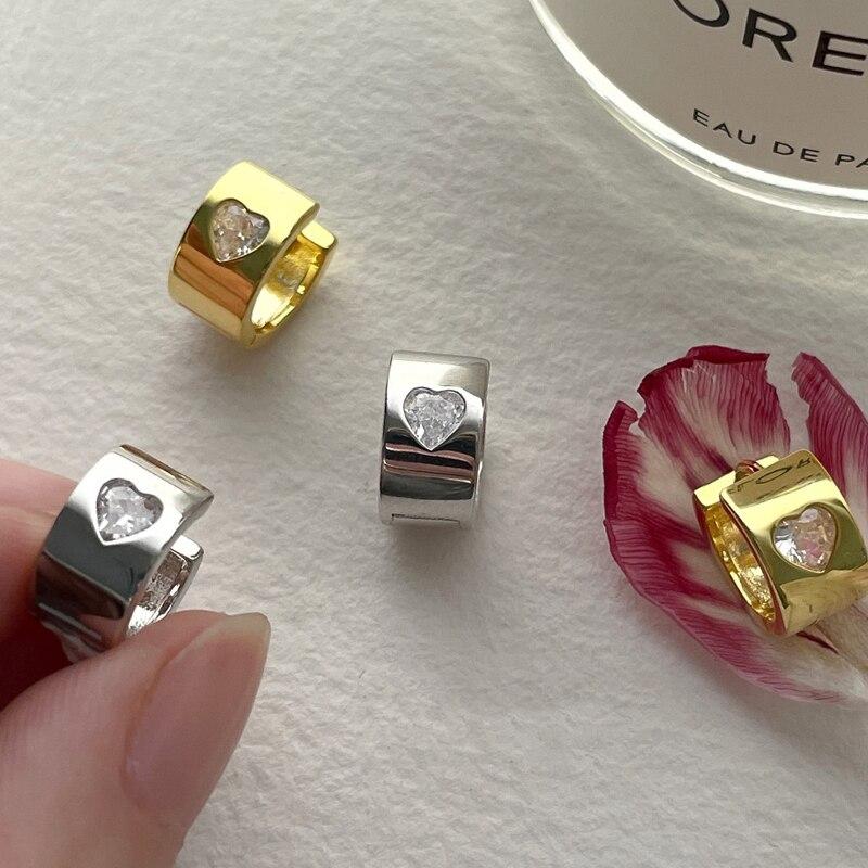 ANENJERY Love Heart Zirconia Hoop Earrings for Women Men New Fashion Geometric Ear Buckle Huggies