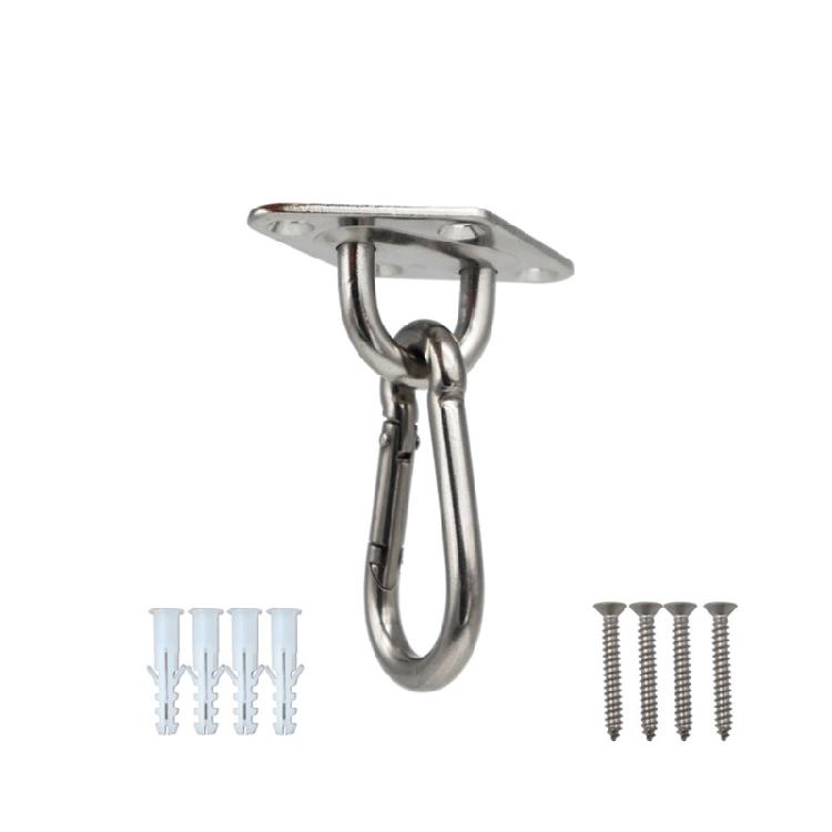 Marine Mounting Hook Plate Set with Stainless Steel Pad Eye Base and Snap Hook, 2 Pack for Hanging Installations