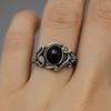 Eco-Friendly Retro Snake Alloy Ring with Black Gemstone and Flower Details for Women