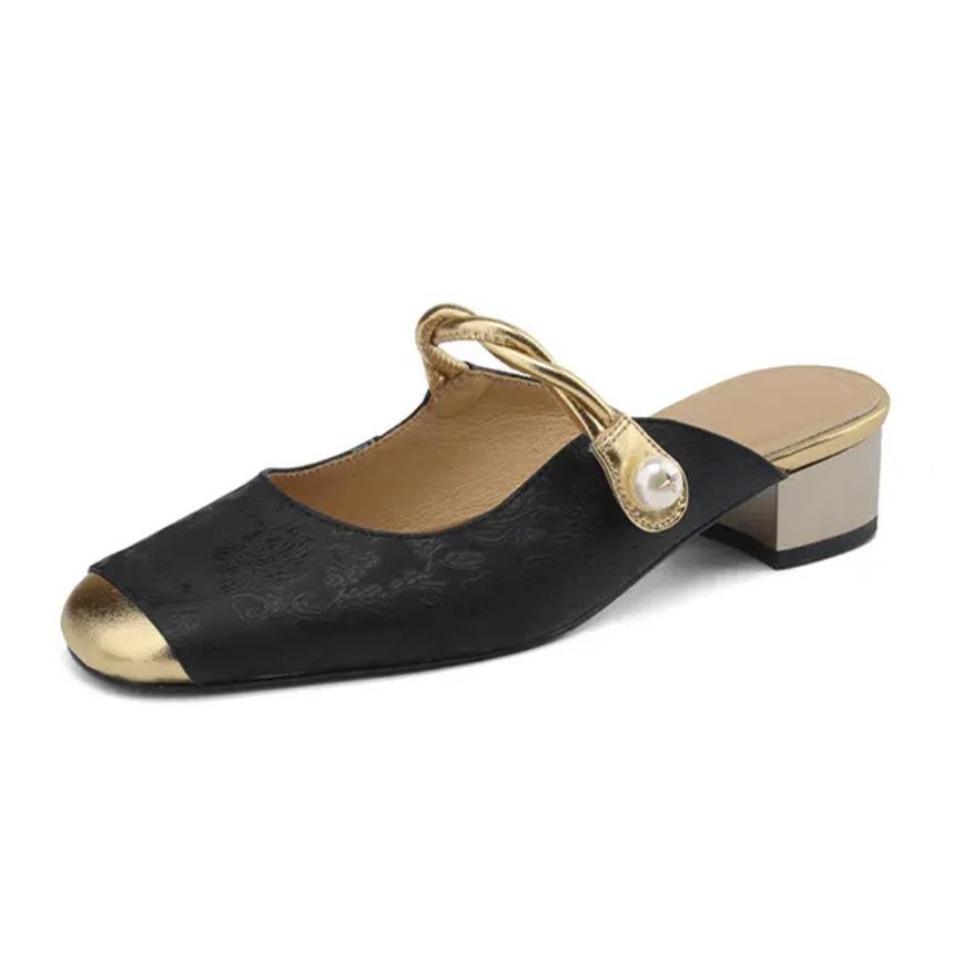 

Xiaoxiangfeng Baotou крутые тапочки женские летние изысканные 2025 лето новые полусапожки 39 чёрный