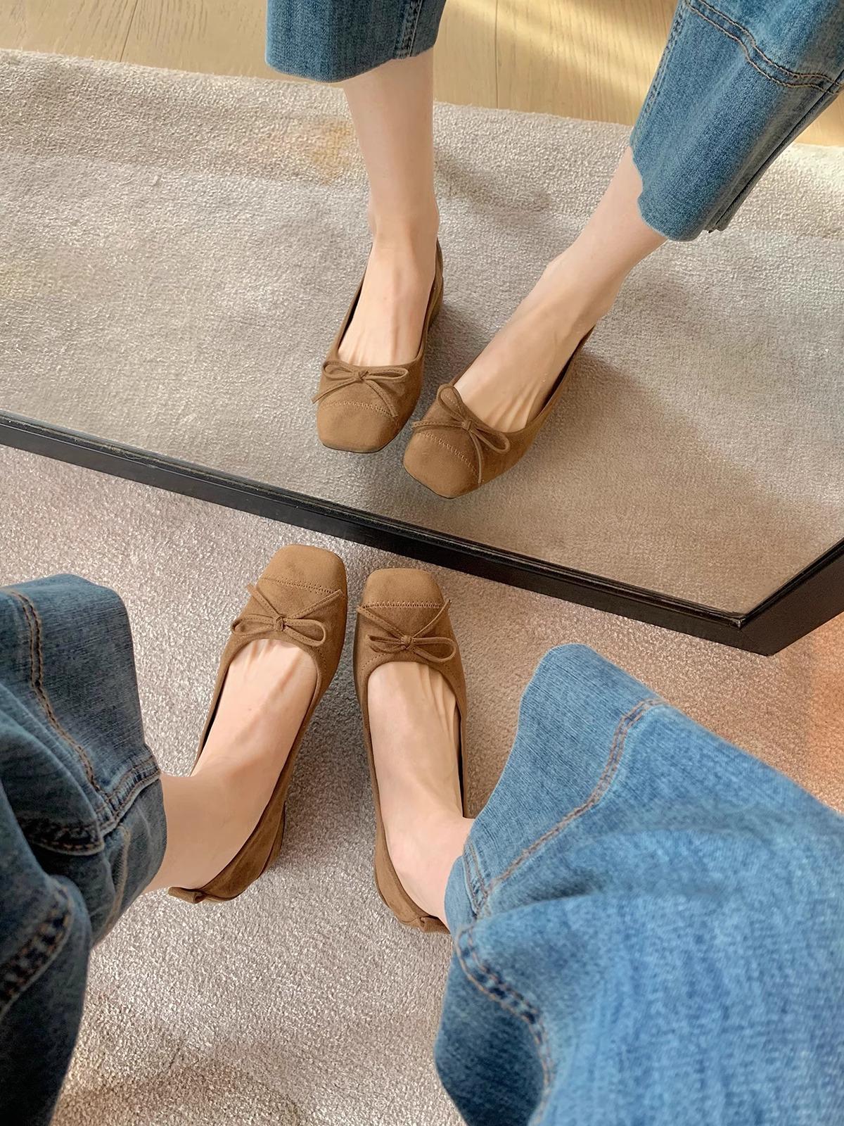 

Версия из овчины~ темпераментный квадратный носок, легкий вырез, бантик, толстый каблук, универсальные, леопардовый принт, кожаные одинарные туфли женские осенние 40