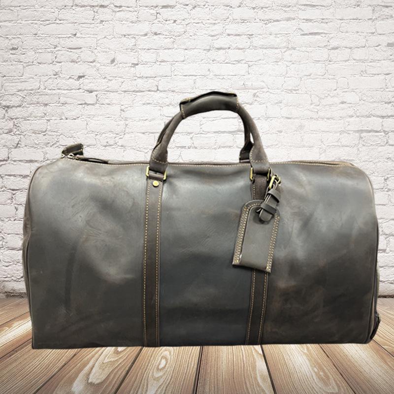 Men's Leather Travel Bag with Shoe Compartment - Vintage Crossbody Carry-On