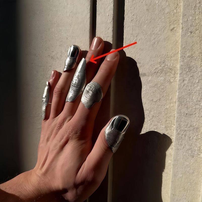 2026 New Artistic Irregular Texture Knuckle Ring Set Silver Hip-hop Style Niche Full Finger Rings Men For Women New Year Gift
