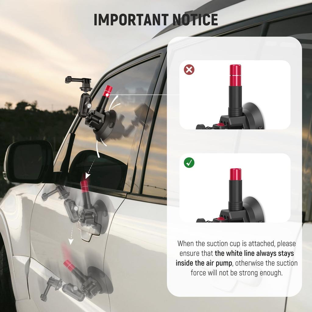 NEEWER Dreifache Saugnapf-Autohalterung Schnellwechsel-Magic-Arm-Kamerahalterung für Außenverlängerungstuch Kompatibel mit OSMO Pocket 3 Creator und X5