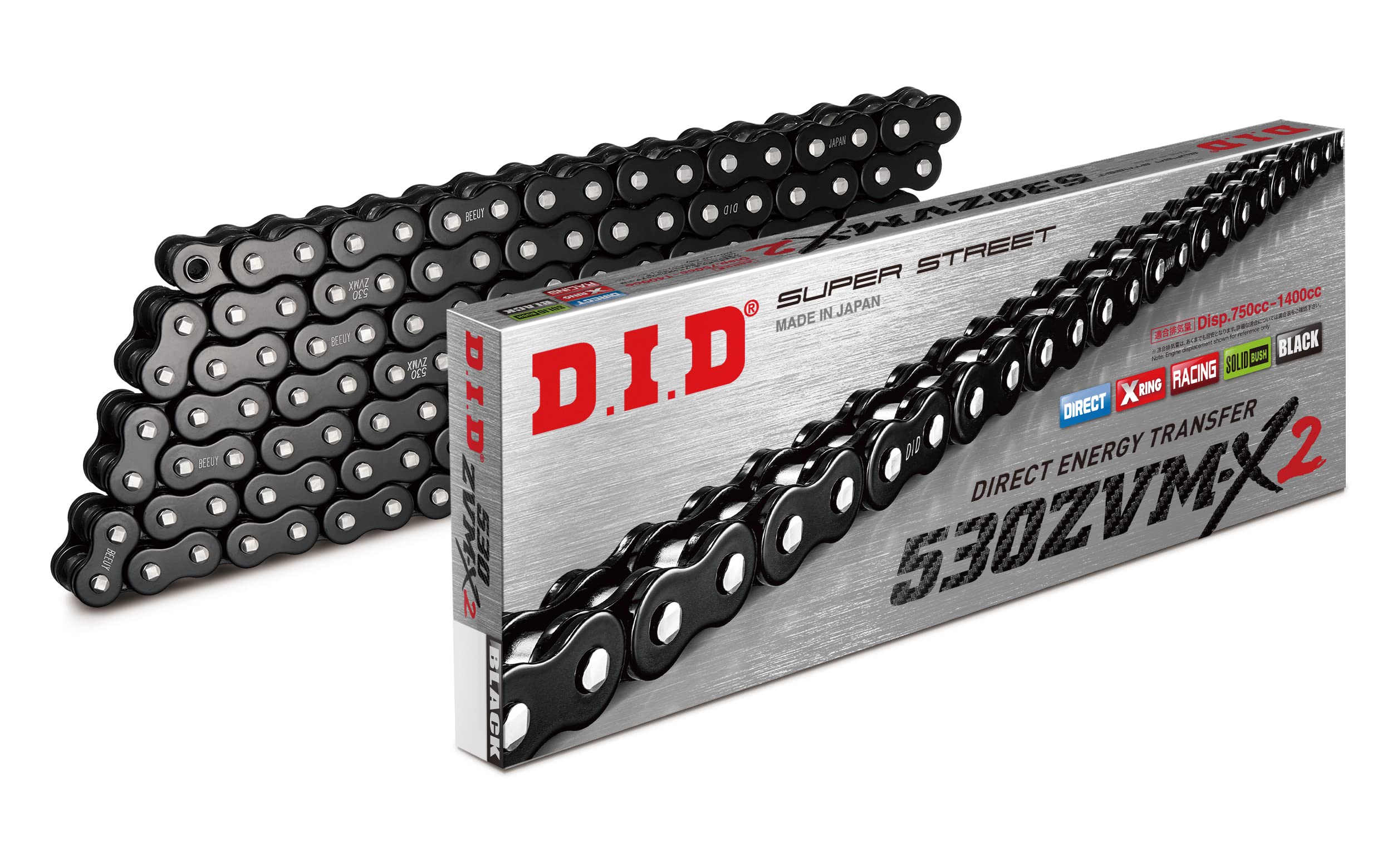 

Motorcycle Chain with Crimp Joint Included D.I.D (Daido Kogyo) 530ZVM-X2-116ZB BK&BK (Black) X-Ring