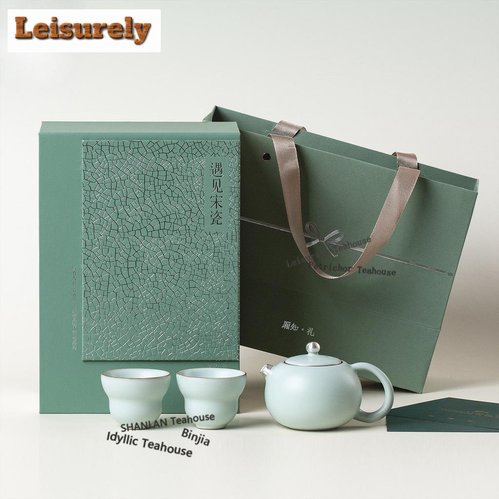 Ru Kiln Sky Blue Tea Set Complete Set Elegant Tea Ceremony Set Household Teapot And Tea Cup Set Chinese Tea Set Collection Gift