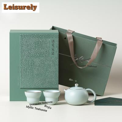 Ru Kiln Sky Blue Tea Set Complete Set Elegant Tea Ceremony Set Household Teapot And Tea Cup Set Chinese Tea Set Collection Gift