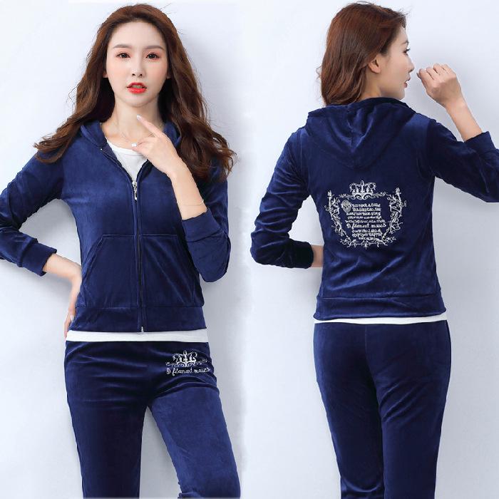 Women's Gold Velvet Embroidered Sports Suit - 2022 Spring/Autumn New Style Casual Two-Piece for Running