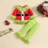 A Children’s Christmas Outfit, Consisting of A Long-sleeved Top with Plush Trim and A Pair of Trousers with An Elasticated Waistband.