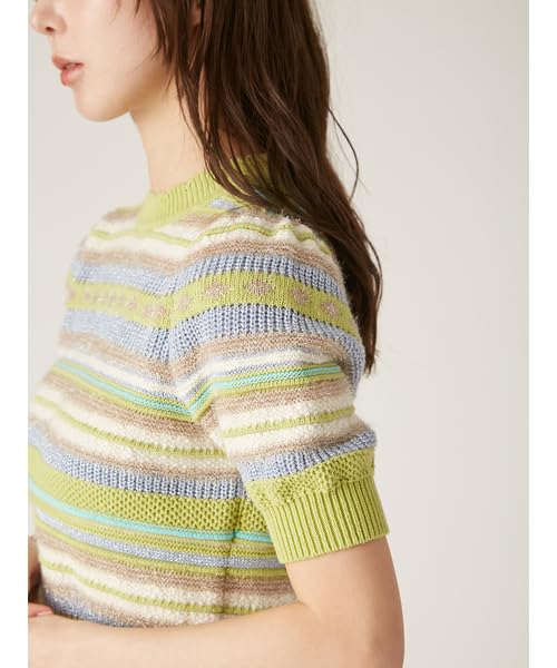 Lily Brown Random Border Knit LWNT251110 Green Women's