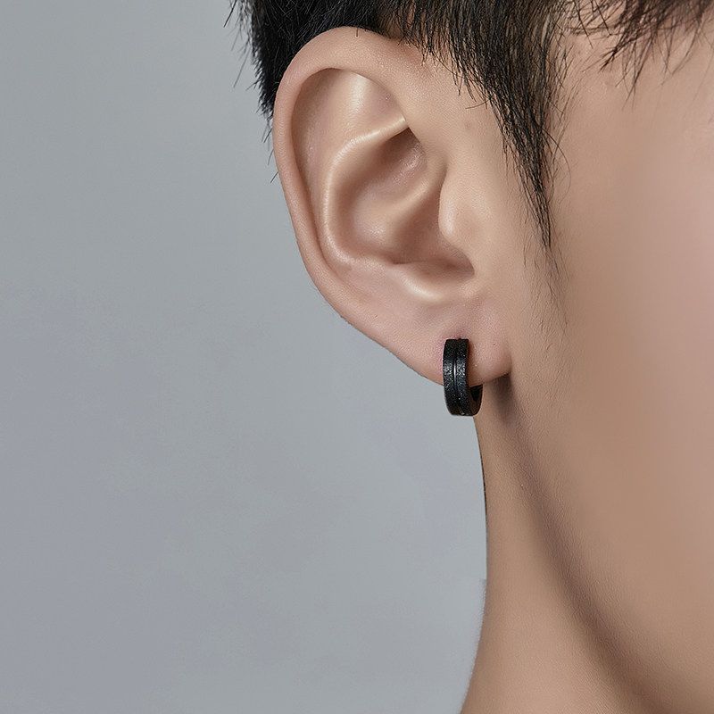 Fashion Trendy Hip Hop Style Titanium Steel Earrings Single Frosted Ear Ring Fashionable Man Simple Simple Bracelet Ear Clip Circle Ear Studs