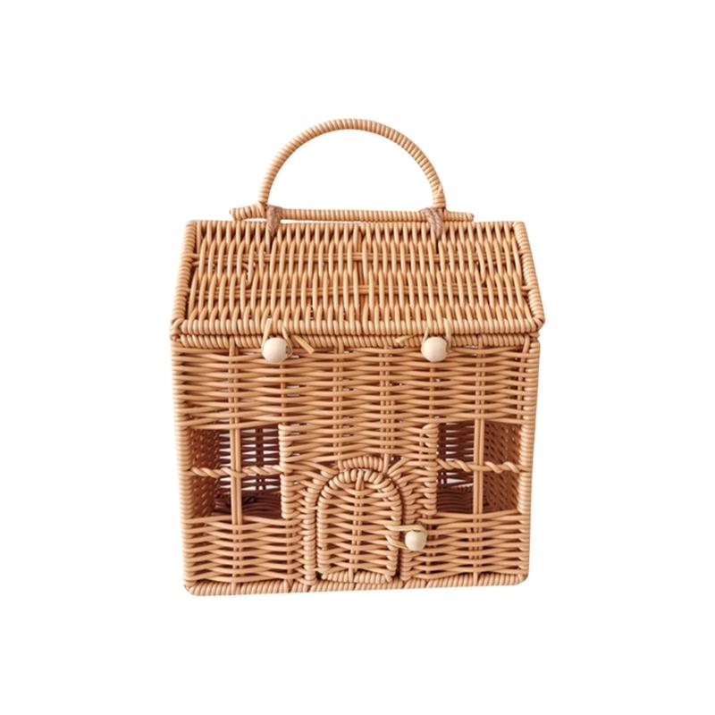 Handwoven Rattan Suitcase for Christmas Gift Wrapping Plastic Wicker Present Packaging Box House Shaped Picnics Basket 2440₽