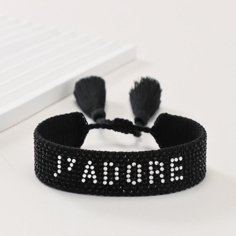 Unisex European Handwoven Tassel Bracelet with Hot-drilled Letter Design