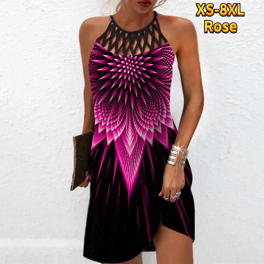 Moda de vară Rochie sexy fără mâneci Moale Casual Rochie cu pene strălucitoare 3D cu imprimeu Rochie fără mâneci Rochie cu bretele de vară