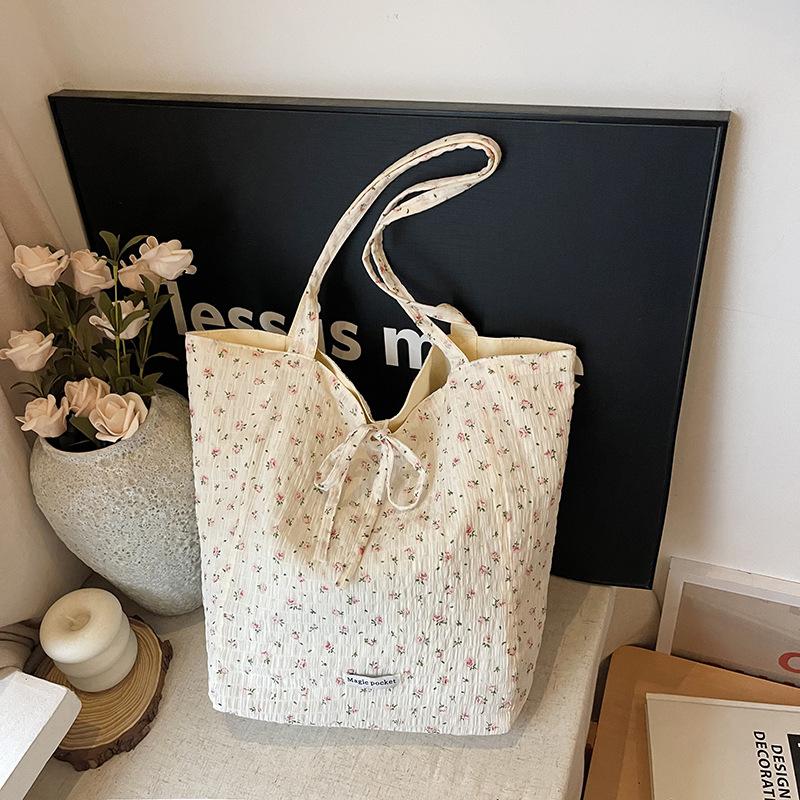 Double-sided Canvas Bag Spring Cotton Floral Canvas Bag Tote Bag Shoulder Handbag Niche Handbag