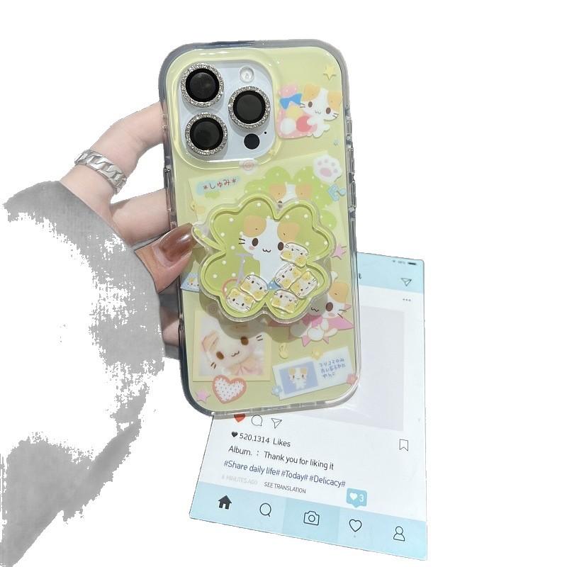 Single Layer Clover Cat for IPhone 16pomax for Apple 15pr Phone Case 14 New 13 Cartoon 12