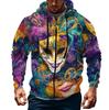 Men's Sports Casual Fleece Hoodie Carnival Print Hoodie Cardigan Zipper Multi-pocket Hoodie Coat