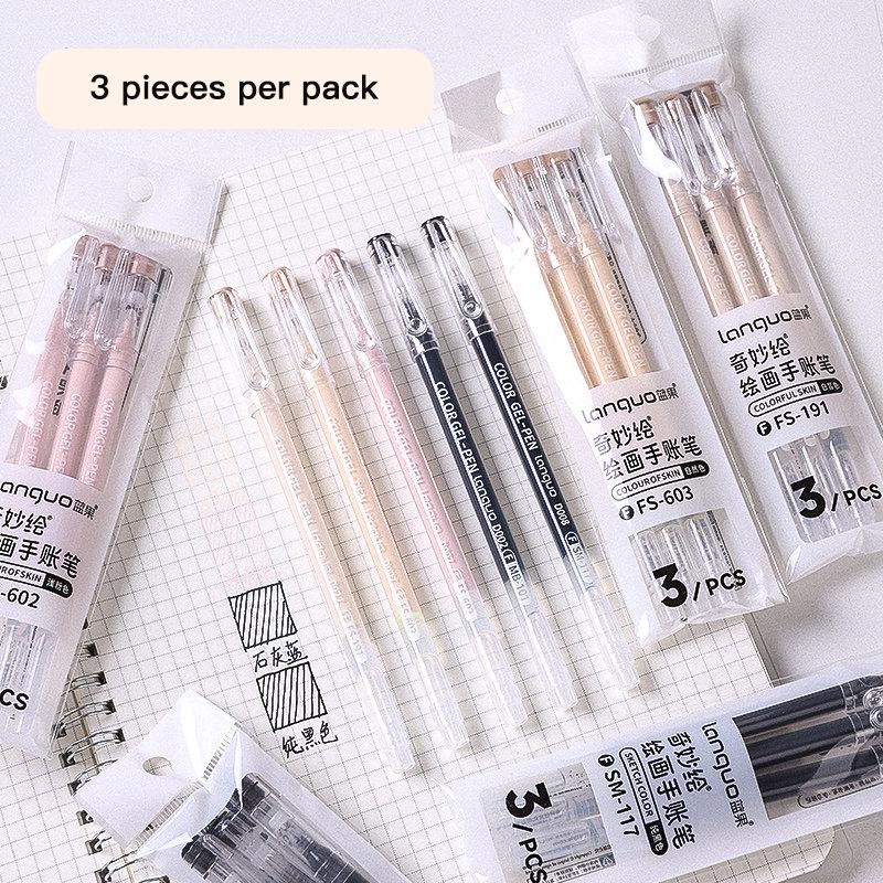 LANGUO 3Pcs/Set High-Capacity Overlayable Skin Tone Black Drawing Gel Pens for Art Marker Replacement School Supplies Stationery