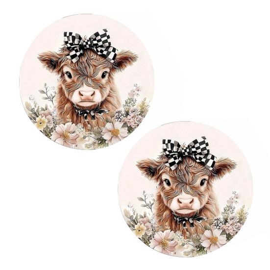 Huaqianguhh 2PCS Car Coasters, Decorative Silicone Non-Slip Auto Accessories, Reusable Stain-Resistant Thermal Pads, for Home Bar Kitchen