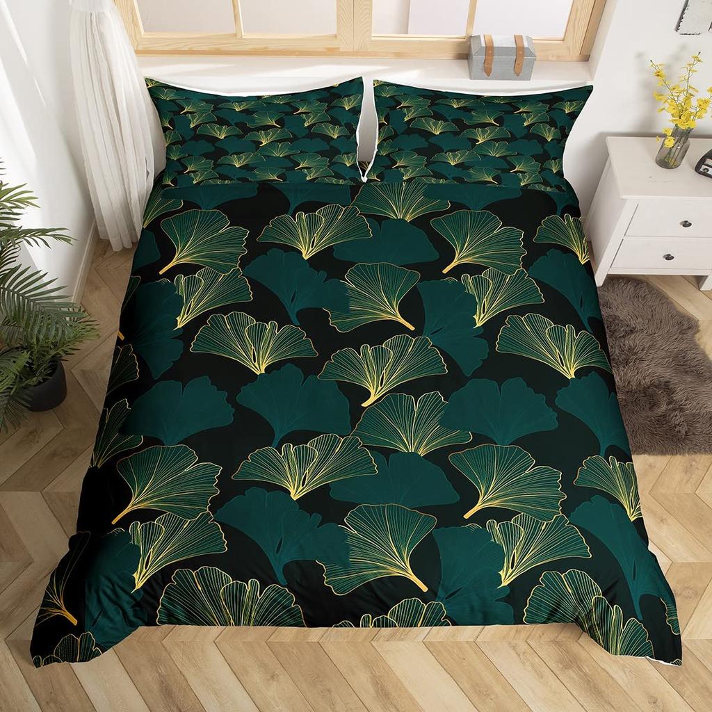 Ginkgo Leaves King Queen Duvet Cover Black Golden Ginkgo Biloba Leaf Bedding Set Botanical Quilt Cover Polyester Comforter Cover