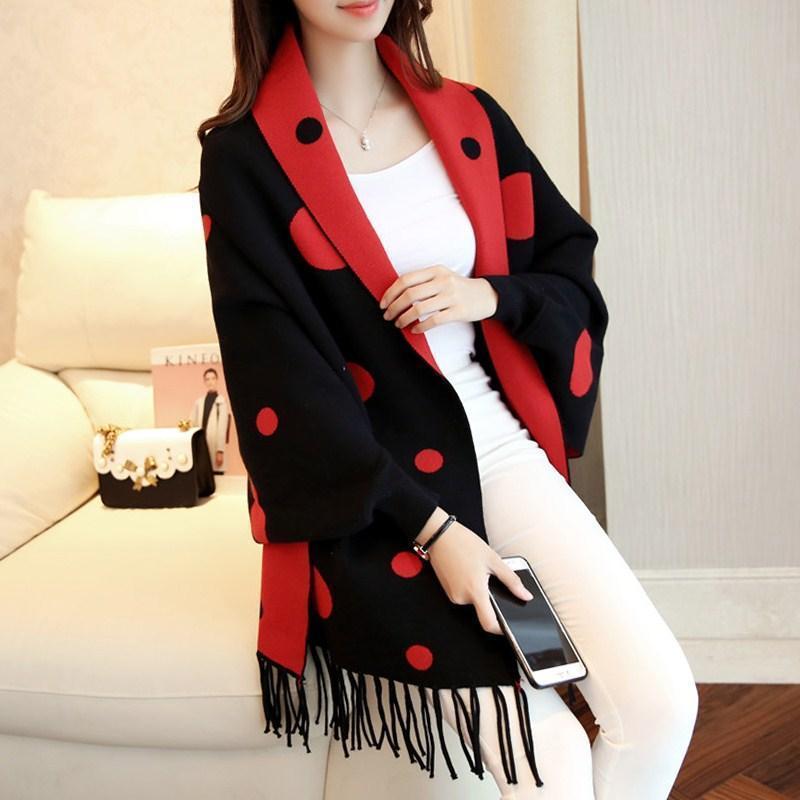 Cape shawl jacket sweater women's autumn and winter new collection tassel knitted cape loose scarf cardigan
