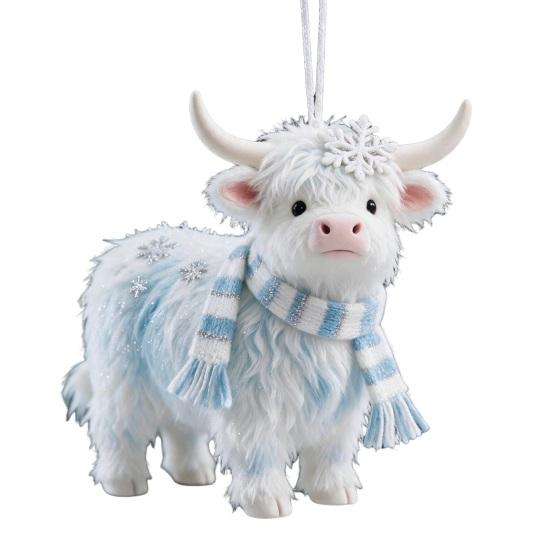 Colorful Yak Hanging Decor Highland Ornament for Christmas Tree Decor, Cute 2D Flat Decorative Charms Windowsills Acrylic Pendant with Gold