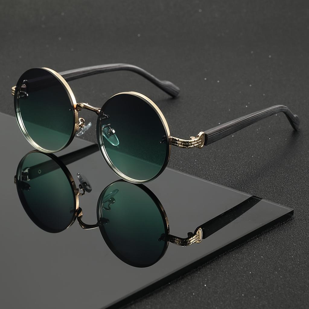 JYL Round Vintage Sunglasses Gradient Metal Rim UV400 Luxury Trendy / 32453