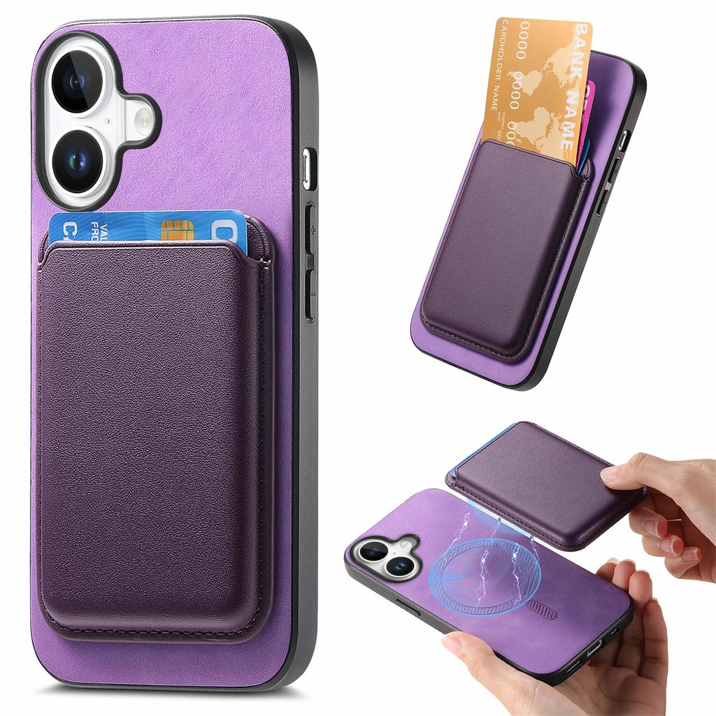 B2 For iPhone 16 Case Detachable Magnetic Card Bag Leather+TPU Phone Cover