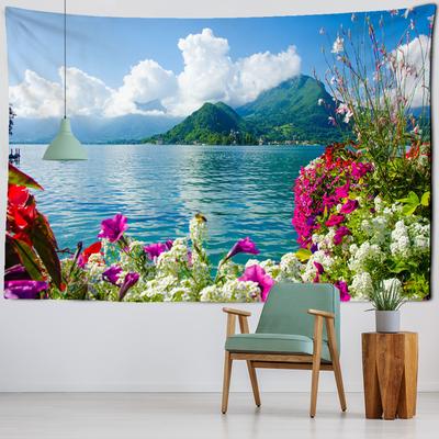Grönt Berg Och Grönt Vatten Tapestry Väggbonad Bohemisk Naturlandskap Färgglad Bordsmatta Vardagsrum Heminredning