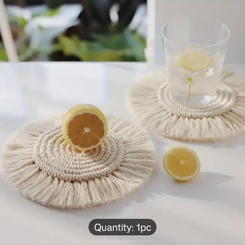 1pc Boho Macrame Coasters For Wooden Table Hand-Woven Drink Coasters For House Warming Gifts And Wedding Parties