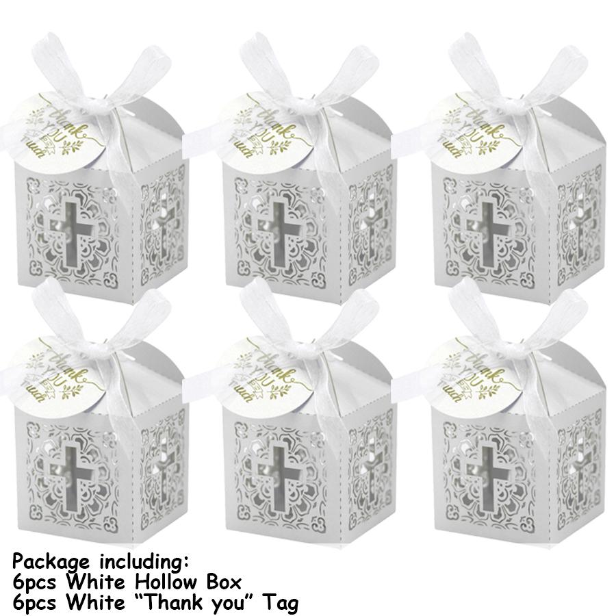 

6-24pcs Elegant White Hollow Cross Gift Box Laser-Cut Wedding Candy Box Wedding Baptism Favors Gift Box Decoration Baptism Gifts As picture show