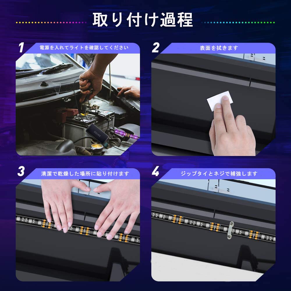 GREENBEAN Jimny LED Chassis Strip Car Underlight Kit with Multiple Music Brake and Steering Multiple Lighting Flowing RF Remote Set for Car Chassis