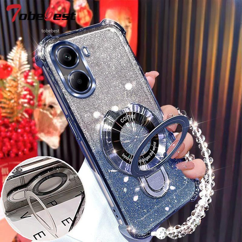 For Xiaomi POCO X7 Pro Redmi Turbo 4 3 Case Glitter Plating Magnetic Holder Bracelet Cover