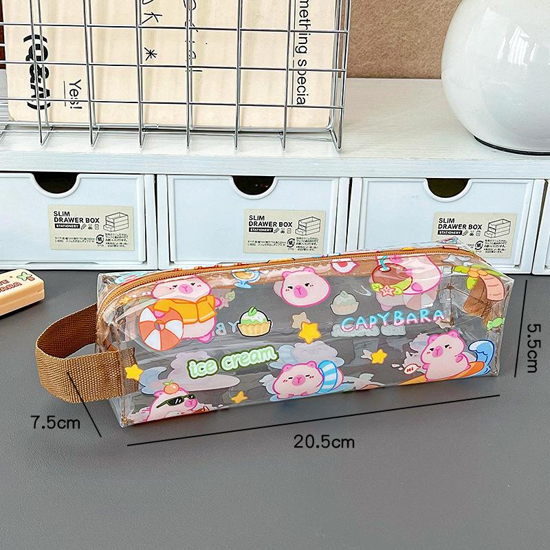 Kreslené pouzdro na tužky Kapybara Velkokapacitní Anime Úložná taška Kawaii Průhledné Vodotěsné Pouzdro na tužky Studentské Kancelářské potřeby Dárky