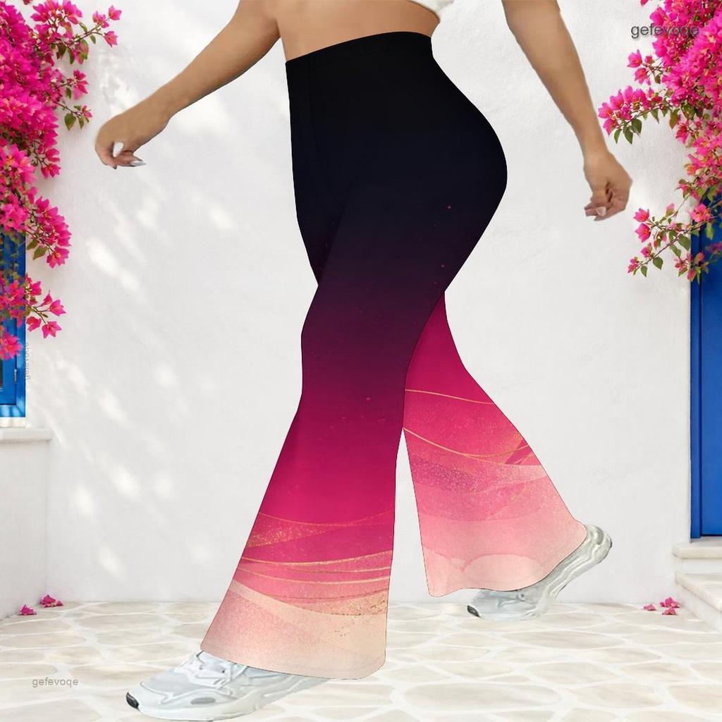 Women's Casual High Waist Flare Pants, Geometric Pattern Print Streetwear Bell Bottom Trousers