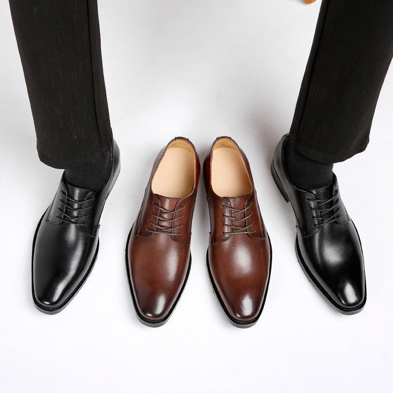 Handmade Men's Shoes New First-layer Cowhide Dress Leather Shoes Men's Soft-soled Genuine Leather Derby Shoes British Pointed Head
