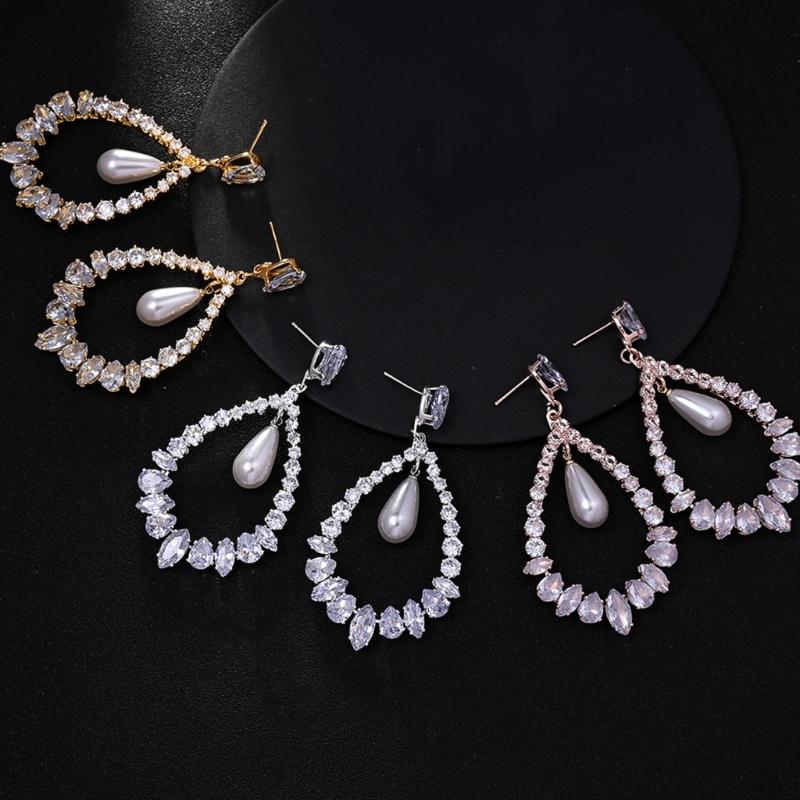 Luxurious Big Water Drop CZ Stone Earrings Sophisticated Women’s Dangle Earrings Accessory with Elegant Water Drop